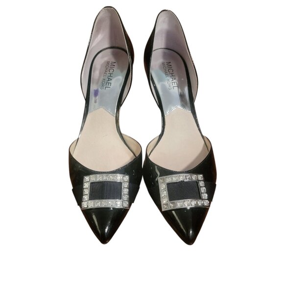 Michael Kors SHIRLEY Black Patent Leather D' Orsay Gem Buckle Heels Shoes FLAWS! - Picture 1 of 13